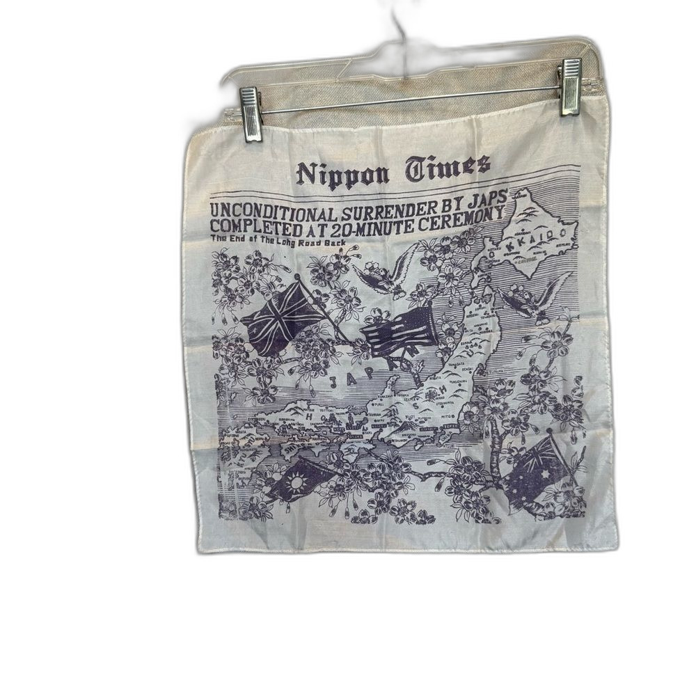 1945 Surrender of Japan Silk Map Handkerchief - Nippon Times